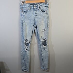 American Eagle Jeans Womens Size 4 Light Sky Blue Hi-Rise Jegging Grunge